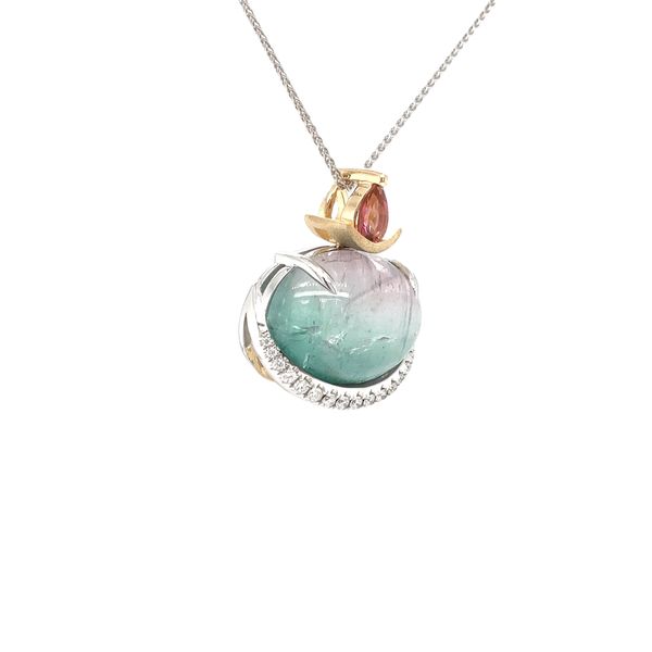 14K White and Yellow Gold Bicolor Tourmaline Pendant Image 3 Biondi Diamond Jewelers Aurora, CO