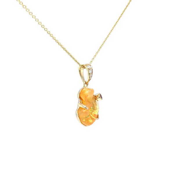 18K Yellow Gold Opal, Spinel & Diamond Pendant with 14K Gold Chain Image 3 Biondi Diamond Jewelers Aurora, CO