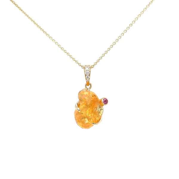 18K Yellow Gold Opal, Spinel & Diamond Pendant with 14K Gold Chain Biondi Diamond Jewelers Aurora, CO