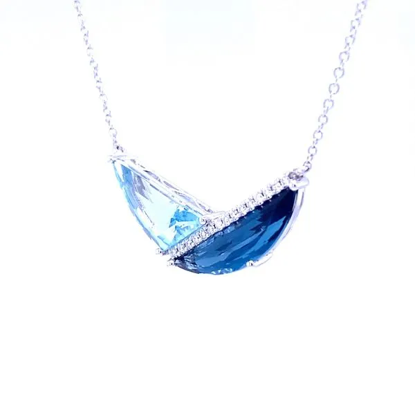 14K White Gold Blue Topaz and Diamond Crescent Necklace Image 2 Biondi Diamond Jewelers Aurora, CO