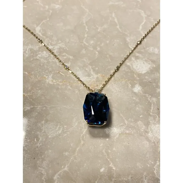 14K Yellow Gold London Blue Topaz and Diamond Necklace Biondi Diamond Jewelers Aurora, CO