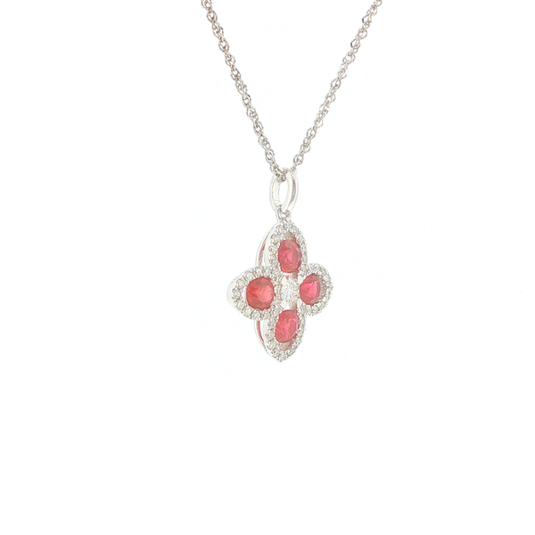 18K White Gold Ruby and Diamond Floral Necklace Image 2 Biondi Diamond Jewelers Aurora, CO