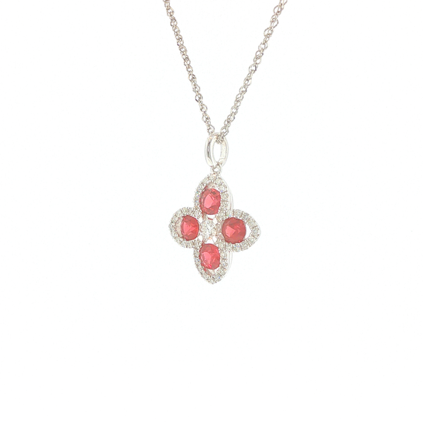 18K White Gold Ruby and Diamond Floral Necklace Image 3 Biondi Diamond Jewelers Aurora, CO