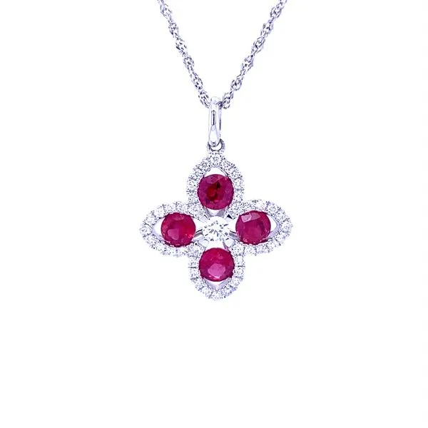 18K White Gold Ruby and Diamond Floral Necklace Biondi Diamond Jewelers Aurora, CO