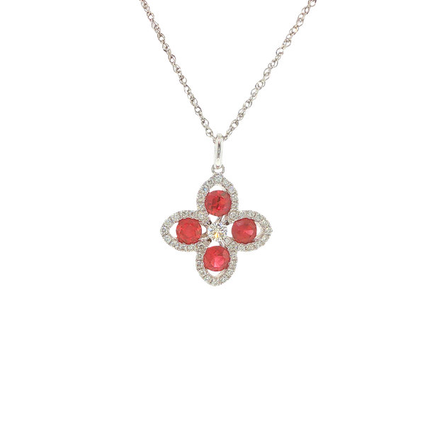 18K White Gold Ruby and Diamond Floral Necklace Biondi Diamond Jewelers Aurora, CO