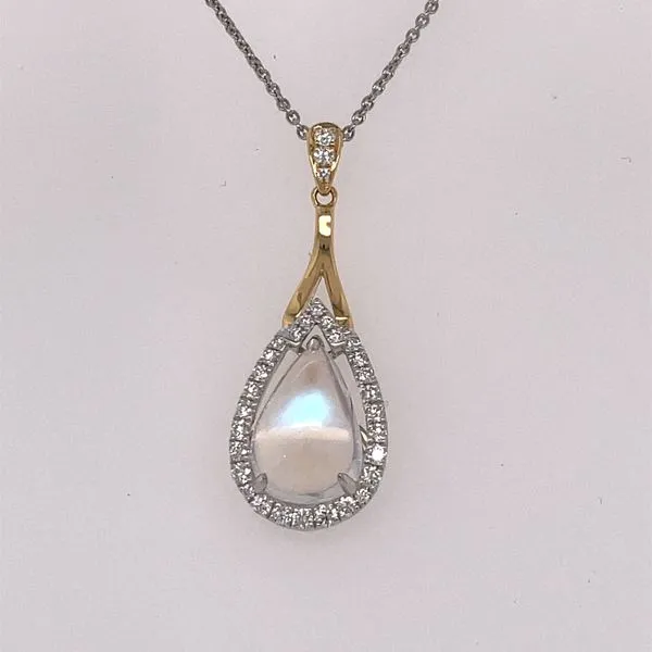 18K Two-Tone Gold Moonstone and Diamond Teardrop Necklace Biondi Diamond Jewelers Aurora, CO