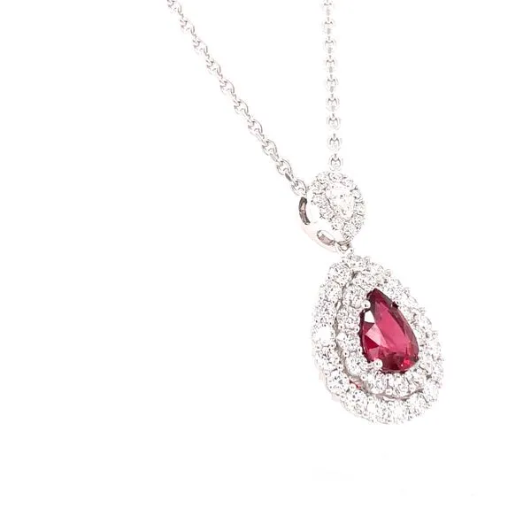 18K White Gold Pear-Shaped Ruby and Diamond Necklace Image 3 Biondi Diamond Jewelers Aurora, CO