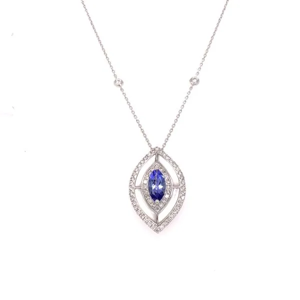 14K White Gold Mother of Pearl, Tanzanite, and Diamond Necklace Biondi Diamond Jewelers Aurora, CO