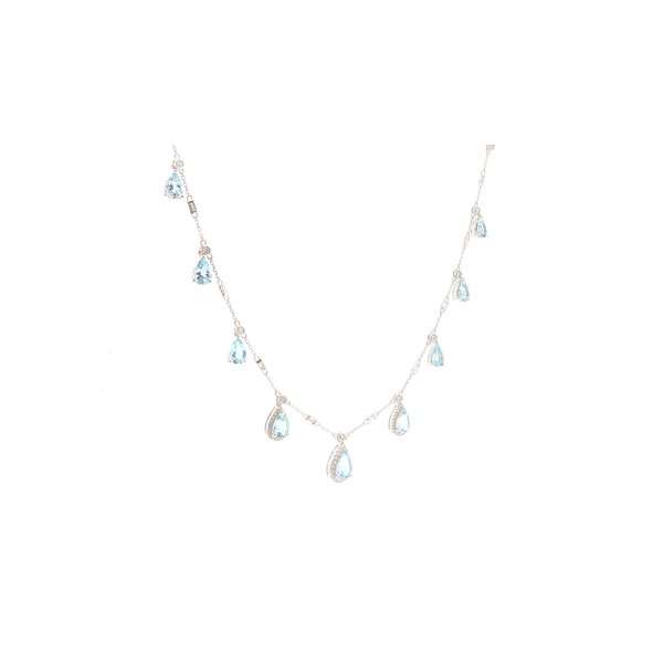 14K White Gold Aquamarine and Diamond Station Necklace Image 2 Biondi Diamond Jewelers Aurora, CO
