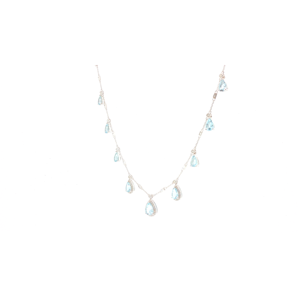 14K White Gold Aquamarine and Diamond Station Necklace Image 3 Biondi Diamond Jewelers Aurora, CO