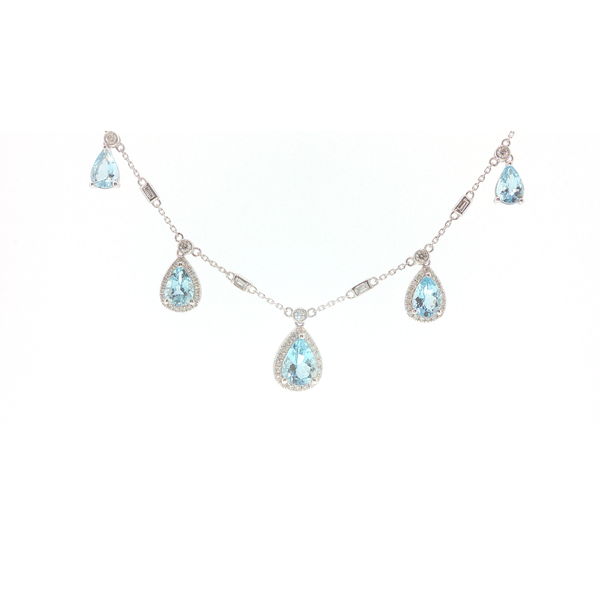 14K White Gold Aquamarine and Diamond Station Necklace Image 4 Biondi Diamond Jewelers Aurora, CO