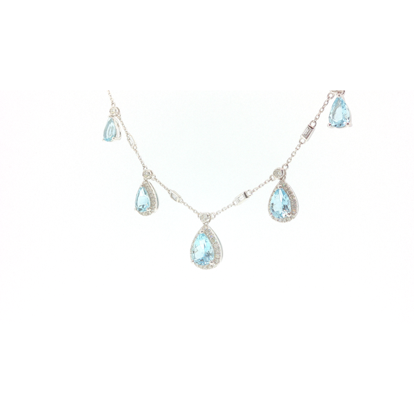 14K White Gold Aquamarine and Diamond Station Necklace Image 5 Biondi Diamond Jewelers Aurora, CO