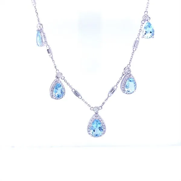 14K White Gold Aquamarine and Diamond Station Necklace Biondi Diamond Jewelers Aurora, CO