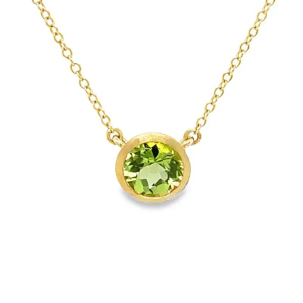 14K Yellow Gold Bezel Set Peridot Necklace – 0.74 CT | Adjustable 16–18