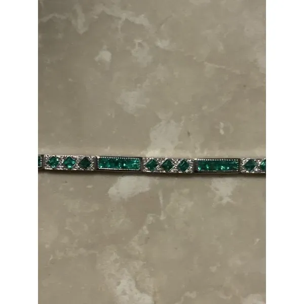 14K White Gold Diamond and Emerald Bracelet Biondi Diamond Jewelers Aurora, CO