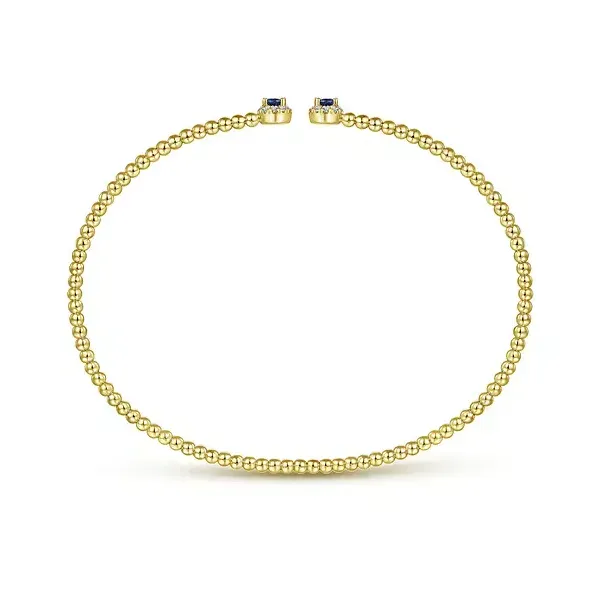 Classic 14K Yellow Gold Sapphire and Diamond Beaded Bangle Image 2 Biondi Diamond Jewelers Aurora, CO