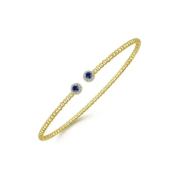 Classic 14K Yellow Gold Sapphire and Diamond Beaded Bangle Image 3 Biondi Diamond Jewelers Aurora, CO