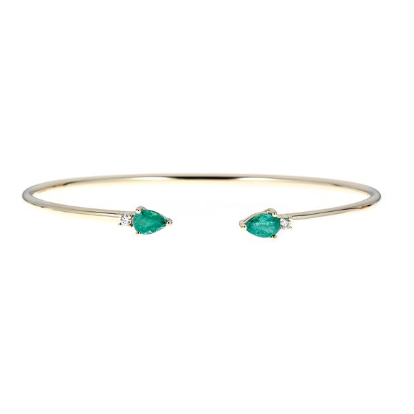 14K Yellow Gold 0.69ctw Emerald & 0.06ctw Diamond Bangle Bracelet Biondi Diamond Jewelers Aurora, CO