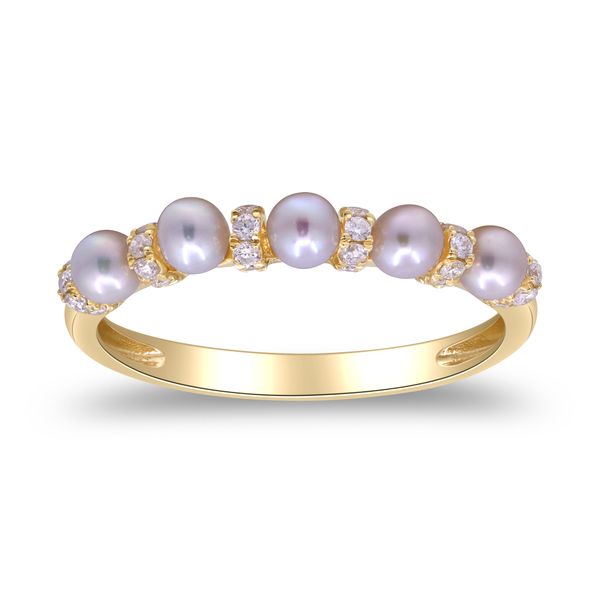 14K Yellow Gold Freshwater Pearl and 0.15 CTW Diamond Band Ring Biondi Diamond Jewelers Aurora, CO