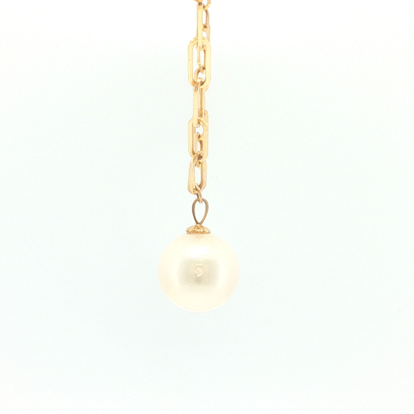 14K Yellow Gold Paperclip Necklace with 13-14mm Freshwater Pearl Image 3 Biondi Diamond Jewelers Aurora, CO