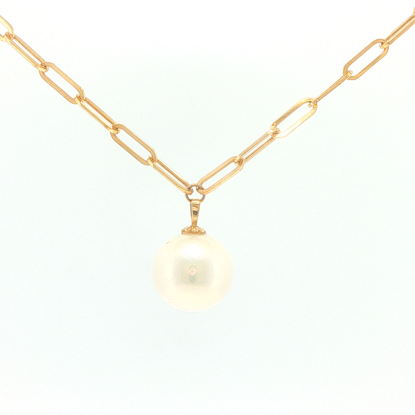 14K Yellow Gold Paperclip Necklace with 13-14mm Freshwater Pearl Biondi Diamond Jewelers Aurora, CO