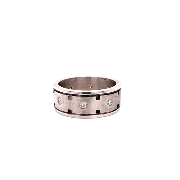 Men’s 14K White Gold Wide Brushed Band with Diamonds Biondi Diamond Jewelers Aurora, CO