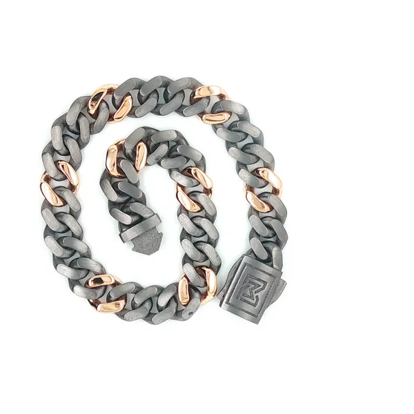Tantalum & 14K Rose Gold 8mm Cuban Link Bracelet 8 Inch Biondi Diamond Jewelers Aurora, CO