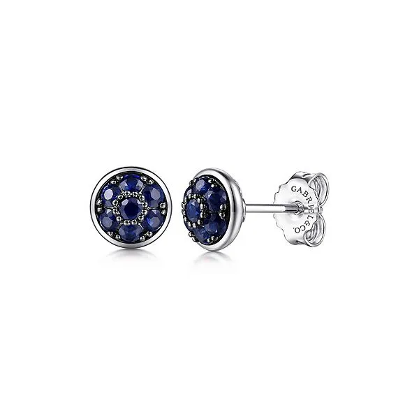 Sterling Silver Earrings with Lustrous Blue Sapphire Cluster Biondi Diamond Jewelers Aurora, CO
