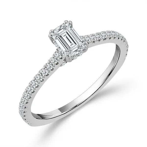 Diamond Engagement Ring 0.78 ct tw Emerald round 14k White Gold Blocher Jewelers Ellwood City, PA