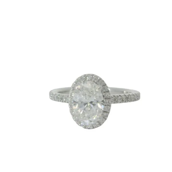 14K White Gold Lab Grown Diamond Oval Engagement Ring with Halo and Shoulder Accents 1.28Tw Blocher Jewelers Ellwood City, PA