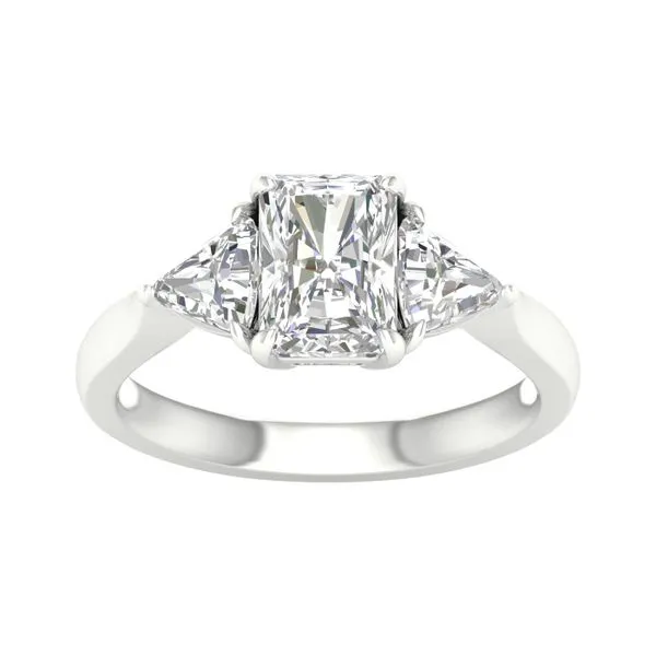 14K White Gold Lab Grown Diamond 3 Stone Engagement Ring with Radiant Center and Trillion Side Stones 2.66CTW Blocher Jewelers Ellwood City, PA