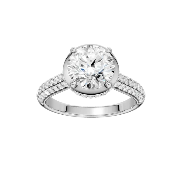 14K White Gold Lab Grown Diamond Round Hidden Halo Dome Shank Engagement Ring 2.55CTW Blocher Jewelers Ellwood City, PA