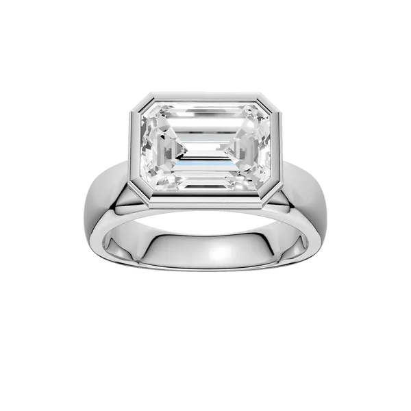 14K White Gold Emerald Lab Grown Diamond East-West Bezel Set Wide Shank Engagement Ring 3.08CT Blocher Jewelers Ellwood City, PA