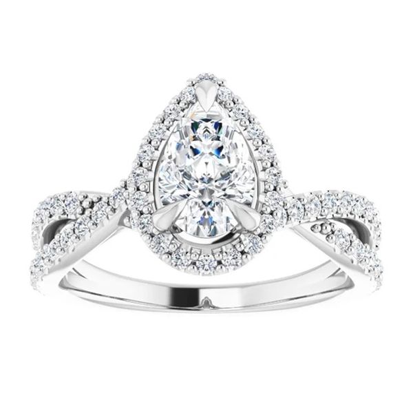 Natural Mined Pear Shaped Diamond Infinity Style Engagement Ring Blocher Jewelers Ellwood City, PA