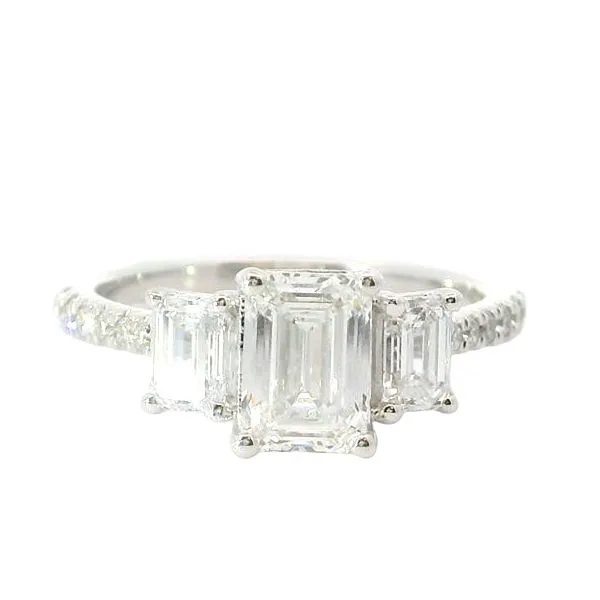 14kt White Gold Ring Size 6.5  with 1.07 CT Emerald Shaped Lab Grown Diamond Center Stone Blocher Jewelers Ellwood City, PA