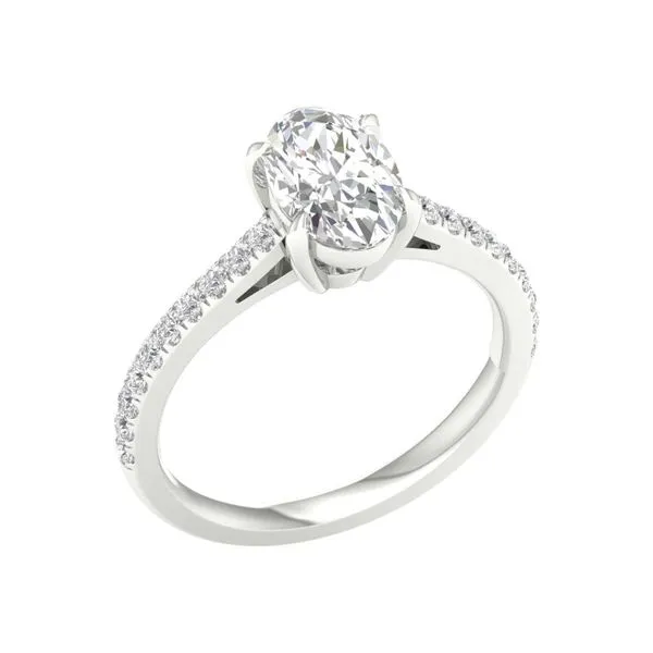 14K White Gold Lab Grown Diamond Engagement Ring with One Oval Center Diamond = 1.0Ct and 20 Accent Diamonds = 0.25Ctw, 1.25Ctw Blocher Jewelers Ellwood City, PA