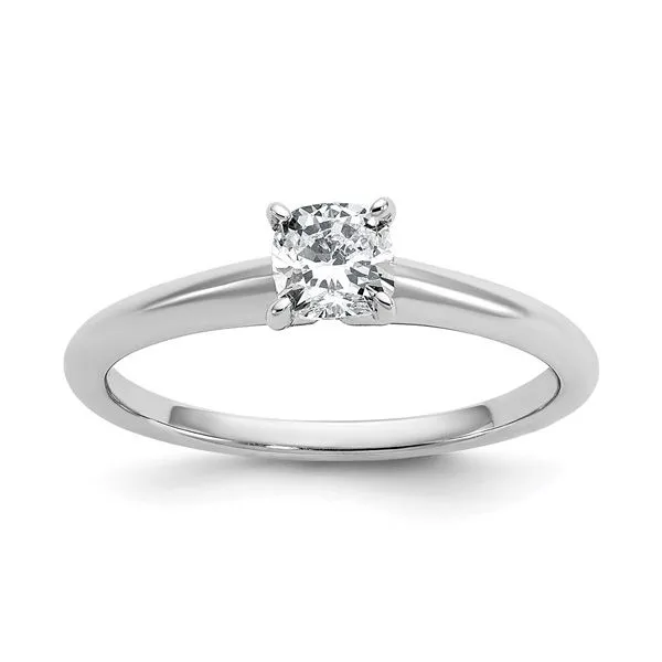 14k White Gold 1/2 carat Certified Lab Grown Diamond VS+ F+ Cushion Solitare Engagement Ring Blocher Jewelers Ellwood City, PA