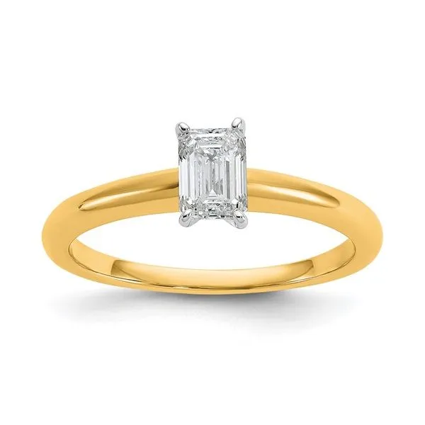 14K Two-Tone 0.50CT Lab Grown Diamond Vs+ F+ Emerald Solitare Engagement Ring Blocher Jewelers Ellwood City, PA