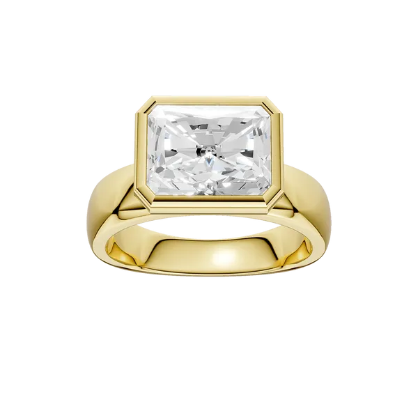 14KYG 3ctw Radiant East to West Bezel Set Solitaire Ring, Wide Shank,  E-F, VS, Size 7 Image 2 Blocher Jewelers Ellwood City, PA