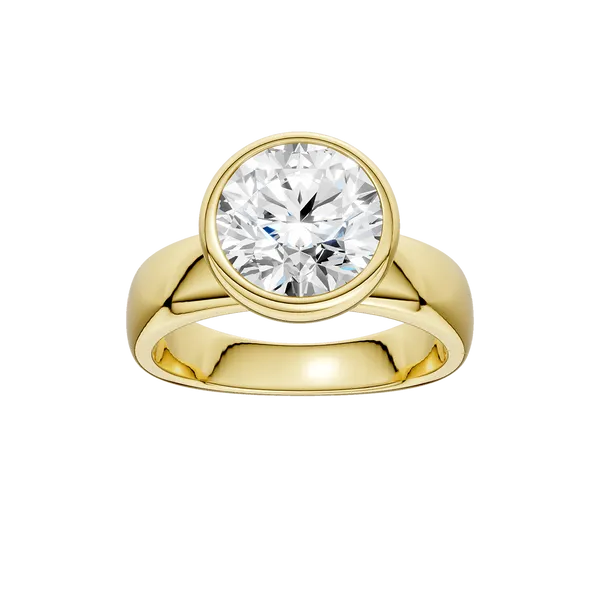 14KYG 3ctw Round Lab Grown Diamond Solitaire Wide Shank Engagement Ring, E-F, VS, Size 7 Blocher Jewelers Ellwood City, PA