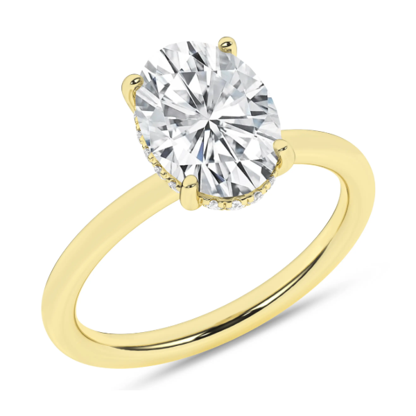 14K YG 3.15ctw Lab Grown Diamond Hidden Halo Oval Engagement Ring, 3.04ct Oval, F, VS, Size 7 Blocher Jewelers Ellwood City, PA