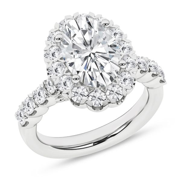 14K White Gold 2.07ct Oval Lab-Grown Diamond Halo Engagement Ring, 3.1ctw, Size 7 Blocher Jewelers Ellwood City, PA