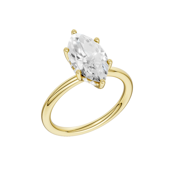 14K YG 2.11ctw Marquise Cut Lab Grown Diamond with Hidden Halo Engagement Ring, Size 7, Center Stone 2.02ct Blocher Jewelers Ellwood City, PA