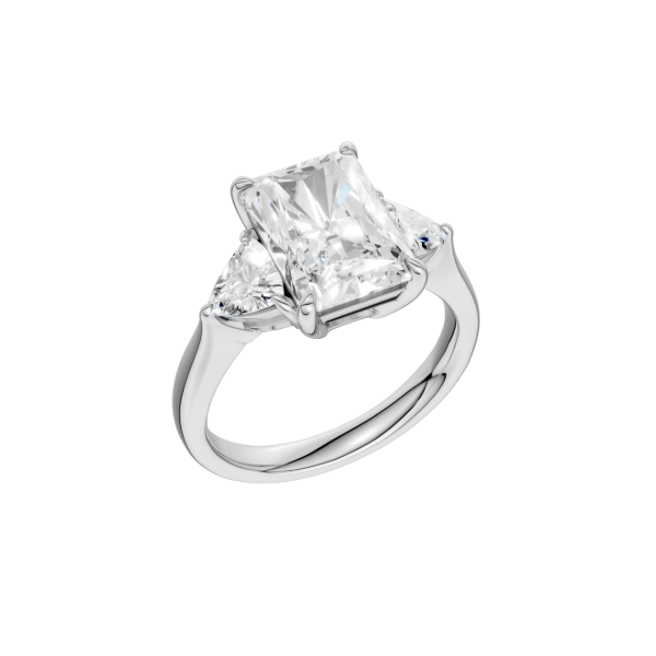14K WG 3.08ct Radiant Cut Center with Trillions on Either Side Lab Grown, 3.78ctw, E/F, VS, Size 7 Blocher Jewelers Ellwood City, PA
