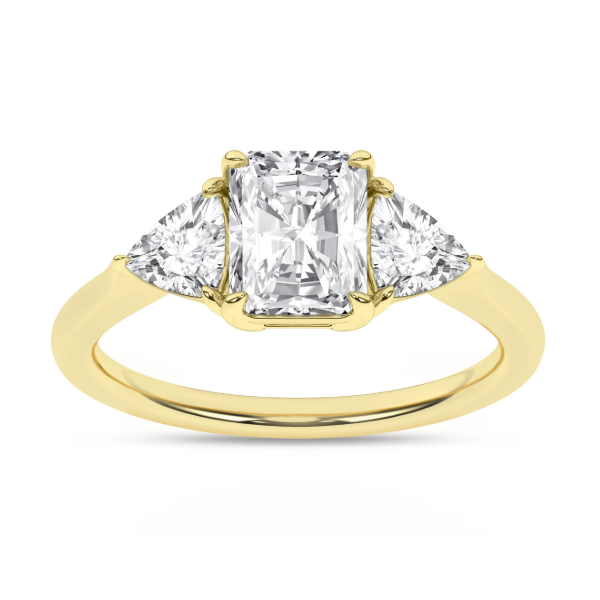 14K YG 2.04ct Radiant Cut Center with Trillions on Either Side Lab Grown, 2.74ctw, E/F, VS, Size 7 Image 3 Blocher Jewelers Ellwood City, PA