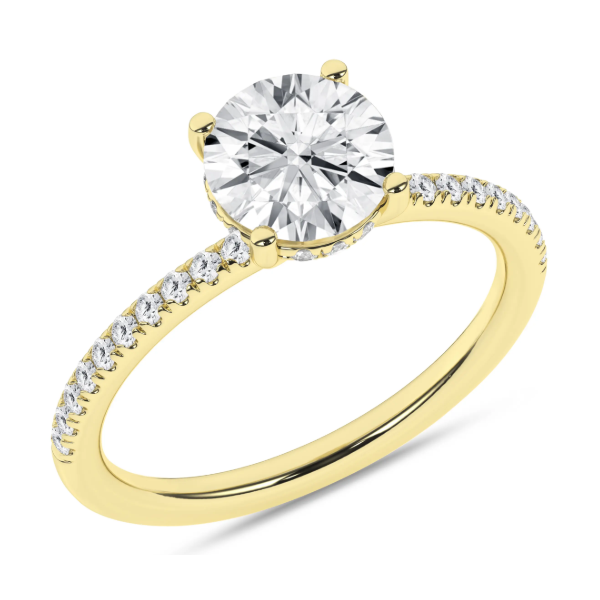 14K YG 1.46ct Round Lab Grown Solitaire Hidden Halo Engagement Ring, Size 7, 1.7ctw Blocher Jewelers Ellwood City, PA
