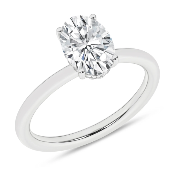 14K WG 1.55ct Oval Cut Lab Grown Solitaire Hidden Halo Engagement Ring, Size7, 1.62ctw, E/F, VS Blocher Jewelers Ellwood City, PA