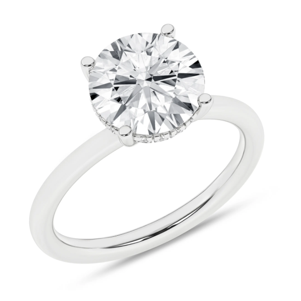 14K WG 2.51ct Round Lab Grown Diamond Solitaire Hidden Halo Engagement Ring, Size 7, 2.59ctw, E/F, VS Blocher Jewelers Ellwood City, PA