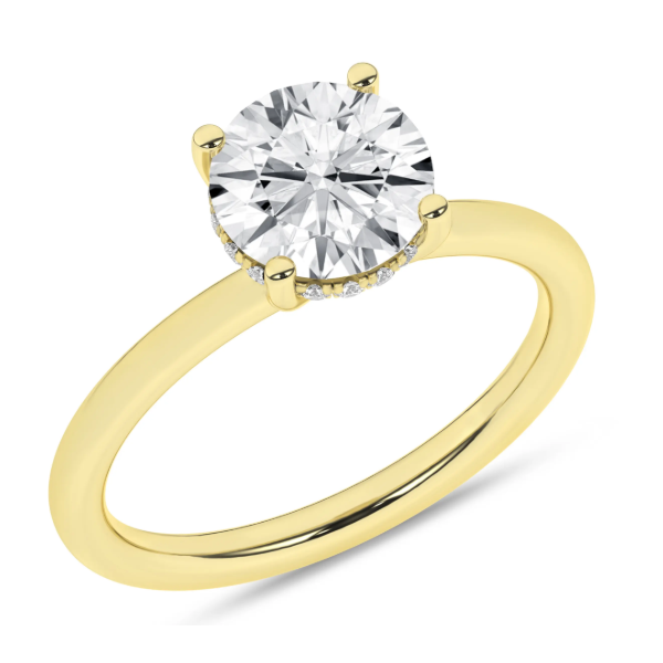 14K YG 1.99ct Round Lab Grown Solitaire Hidden Halo Engagement Ring, Size 7, 2.07ctw, E/F, VS Blocher Jewelers Ellwood City, PA