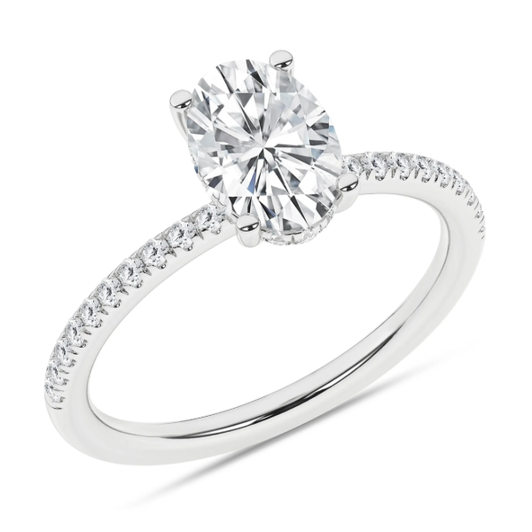 14K WG 1.52ct Oval Cut Lab Grown Diamond Hidden Halo Engagement Ring, Size 7, 1.77ctw, E/F, VS Blocher Jewelers Ellwood City, PA